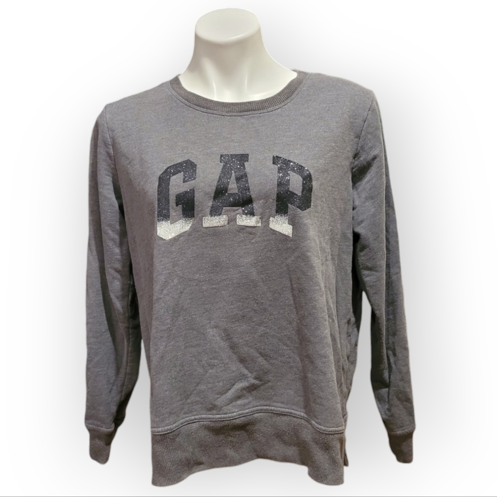 GAP Womens Large Grey Glitter Logo Sweatshirt